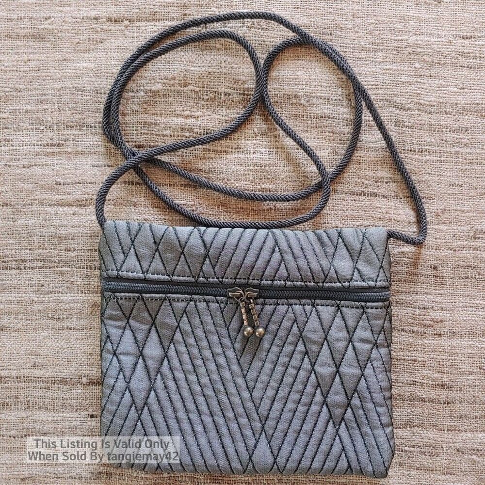 Maruca Grey Black Quilted Fabric Small Mini Shoulder Purse Gray Crossbody Bag